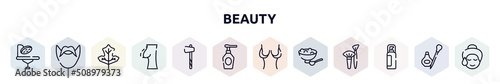 beauty outline icons set. thin line icons such as operating table, hipster, oak, nipple, ax, spray bottle, breast reduction, salt, hair spray icon.