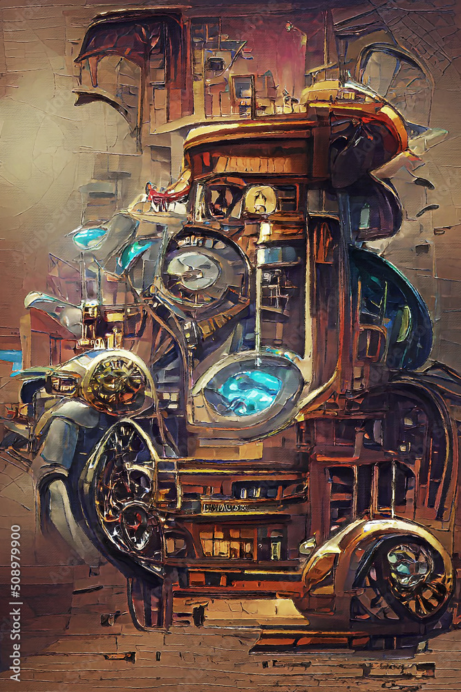 Steampunk Style Time Machine Abstract Digital Art Stock Illustration Steampunk Style Time Machine Abstract Digital Art Stock Illustration