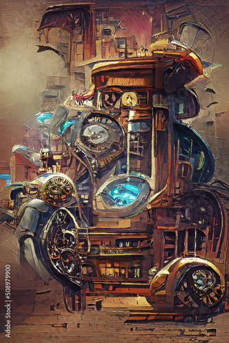 steampunk style time machine  abstract digital art