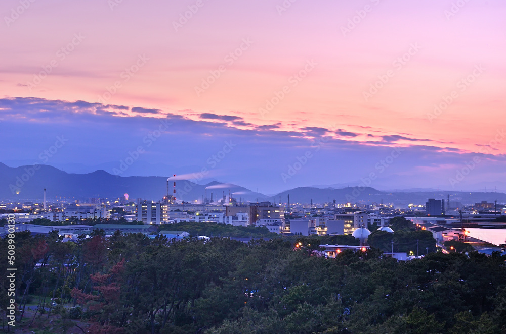 静岡県東海工業地域　田子の浦の夕景