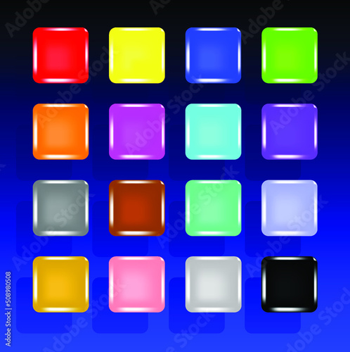 vector 16 colorful 3d square button on blue black background