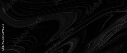 Fotografia Black marble oil ink liquid swirl texture for do ceramic counter dark abstract light background, Black Oil or Petrol liquid flow, liquid metal close-up, wide horizontal banner