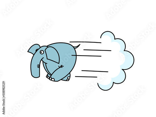 Running elephant. Vector doodle drawing.