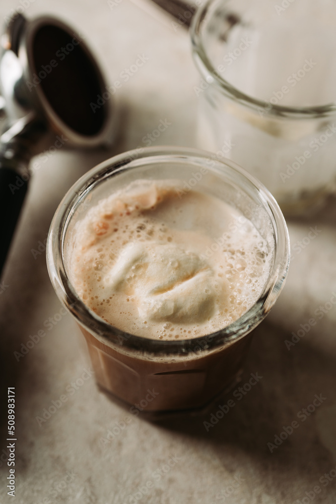Delicious iced coffee with ice cream. Selective focus. Shallow depth of field. Delicious iced coffee with ice cream. Selective focus. Shallow depth of field.