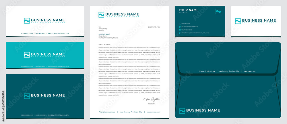 Wave logo with initials N with stationery, business card and social media banner designs Wave logo with initials N with stationery, business card and social media banner designs