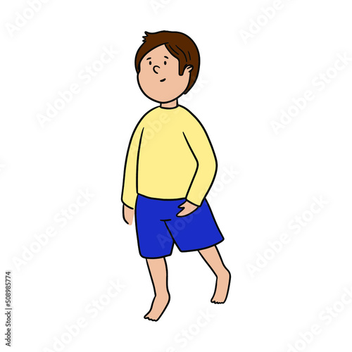 Tip toes walking young boy with autism spectrum disorder.
