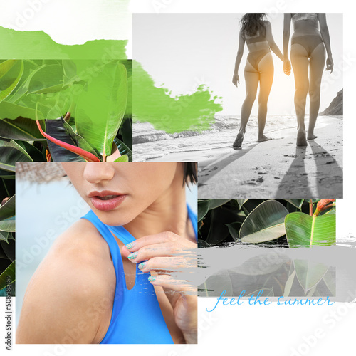 Summer collage with young w...