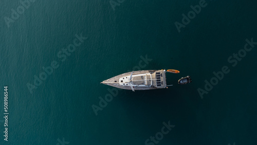 Ship in the sea. Drone aerial photography. Sea with crystal clear water. © TxemaPhoto