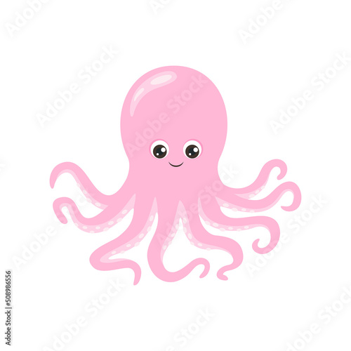 Cartoon cute octopus. Vector funny sea animal. Flat icon.