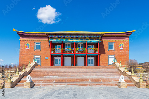 Fotografiet The building of the Tibetan Buddhist temple on Bald Mountain in Ulan-Ude