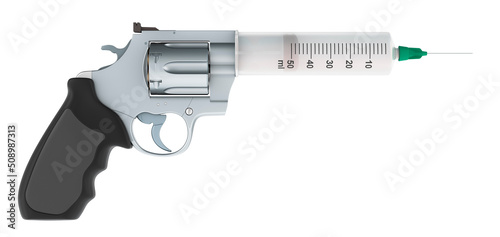 Syringe in revolver, fatal injection, 3D rendering