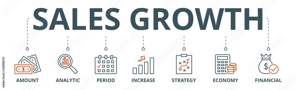 Sales growth banner web icon vector illustration concept with icon of amount, analytic, period, increase, strategy, economy and financial Sales growth banner web icon vector illustration concept with icon of amount, analytic, period, increase, strategy, economy and financial