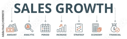 Sales growth banner web icon vector illustration concept with icon of amount, analytic, period, increase, strategy, economy and financial