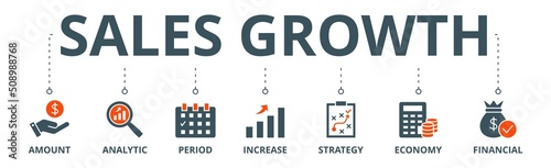 Sales growth banner web icon vector illustration concept with icon of amount, analytic, period, increase, strategy, economy and financial