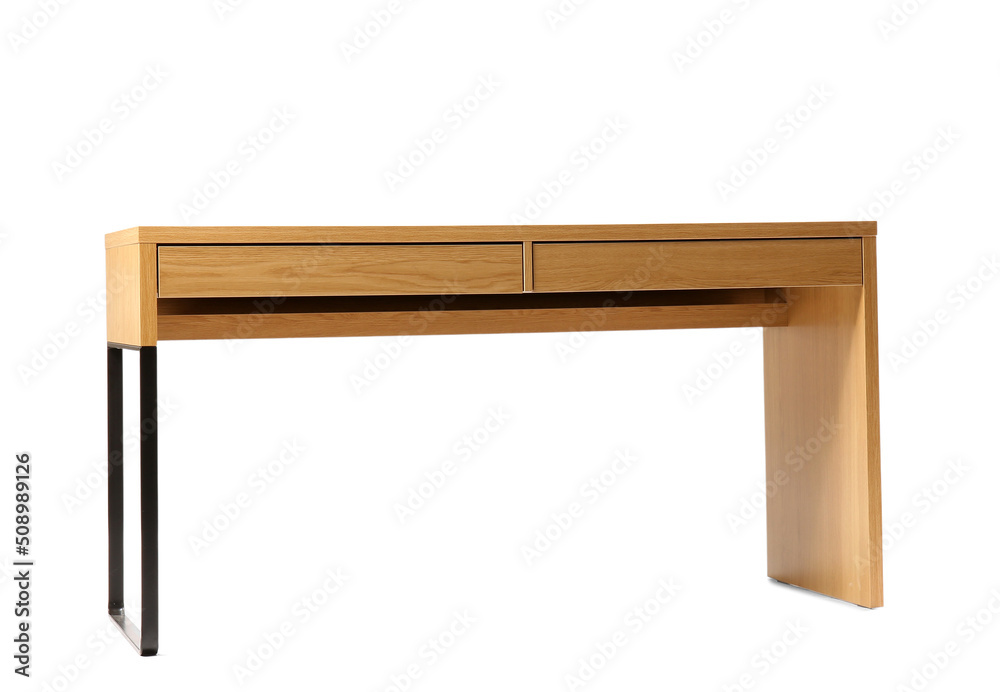 Stylish wooden table isolated on white background Stylish wooden table isolated on white background