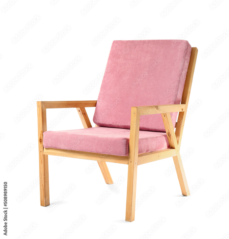 Stylish pink armchair isolated on white background