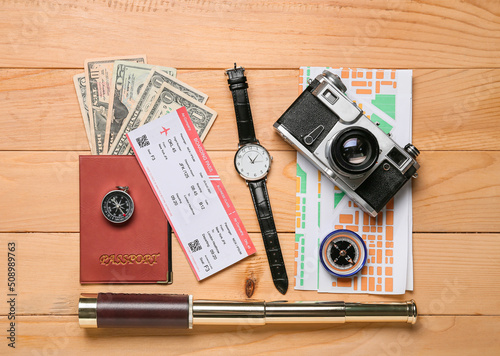 Guide's belongings with pho...