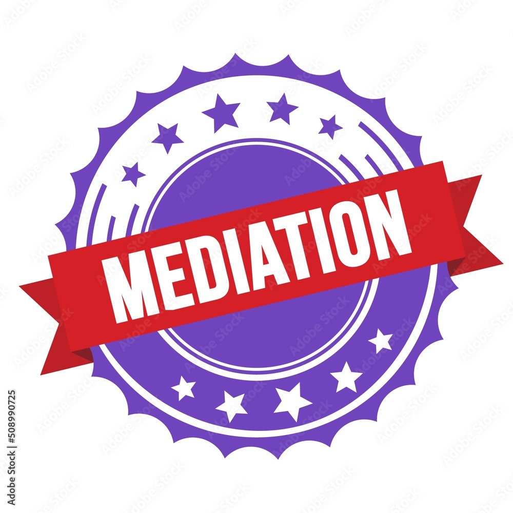 MEDIATION text on red violet ribbon stamp. MEDIATION text on red violet ribbon stamp.