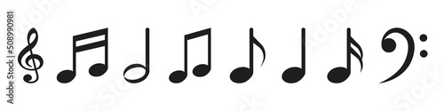 Music notes, music symbol icon set. Vector illustration.