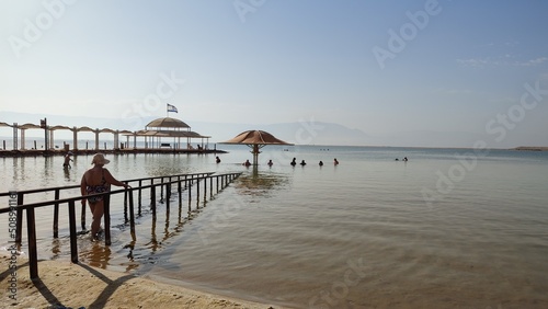 pier on the beach of dead sea Israel 