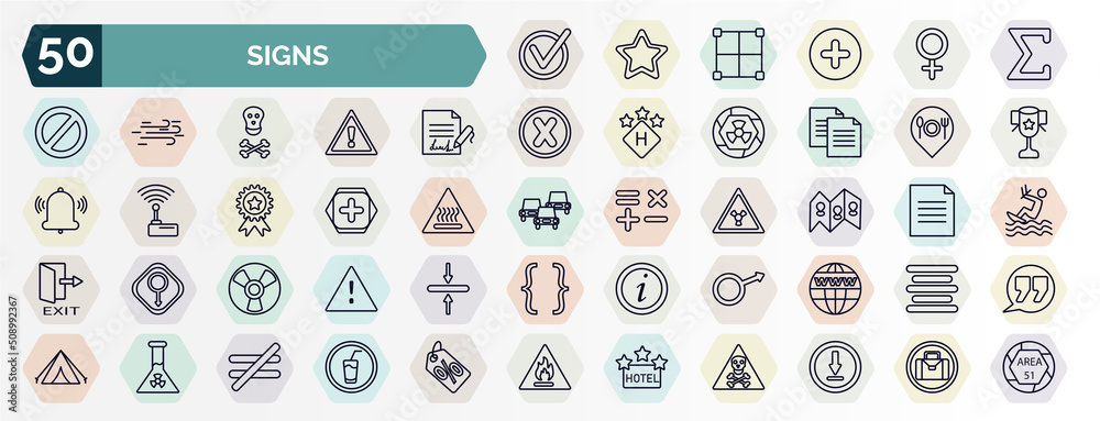 set of signs web icons in outline style. thin line icons such as tick ...