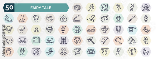 Photo set of fairy tale web icons in outline style