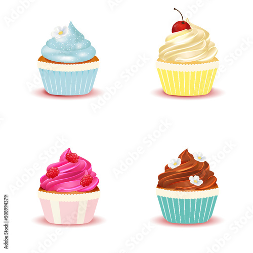 Set of muffins capcakes  isolated on white