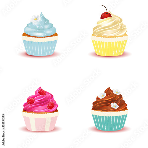 Set of muffins capcakes, isolated on white