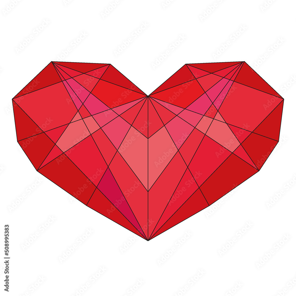 Red triangle heart made from polygons. Red triangle heart made from polygons.