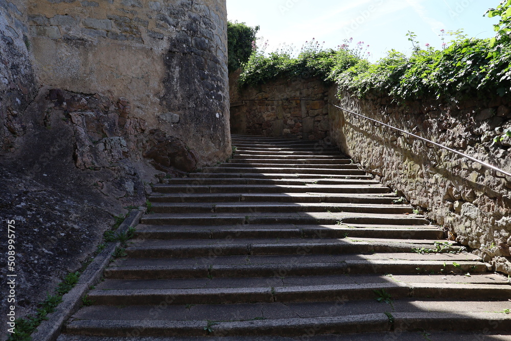 Rue typique, village de Semur en Auxois, département de la Côte d'Or, France