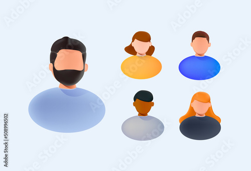 Man and woman head silhouettes avatar, profile icons. Avatar profile picture icon set including male and female. Cute 3D cartoon modern illustration simple design. 3D People Web Vector Illustrations