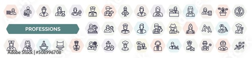 set of professions icons in outline style. thin line icons such as librarian, captain, clerk, graphic de, detective, physician assistant, it manager, florist, statistician icon.