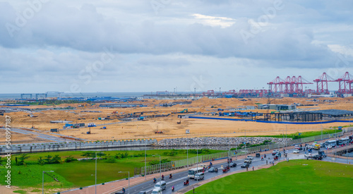 bird view of the new developing port city project in Sri Lanka