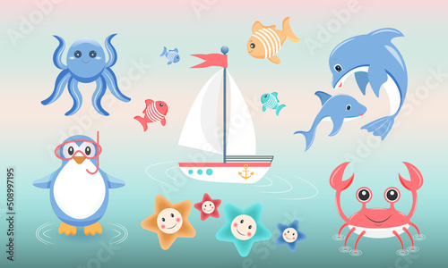 beautiful cover, postcard, background, sea and sea inhabitants