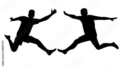 men jumping silhouette on white background, isolated, vector