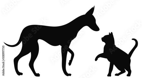 dog and cat silhouette on white background, isolated