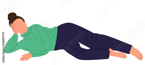 woman lies in flat design, isolated vector