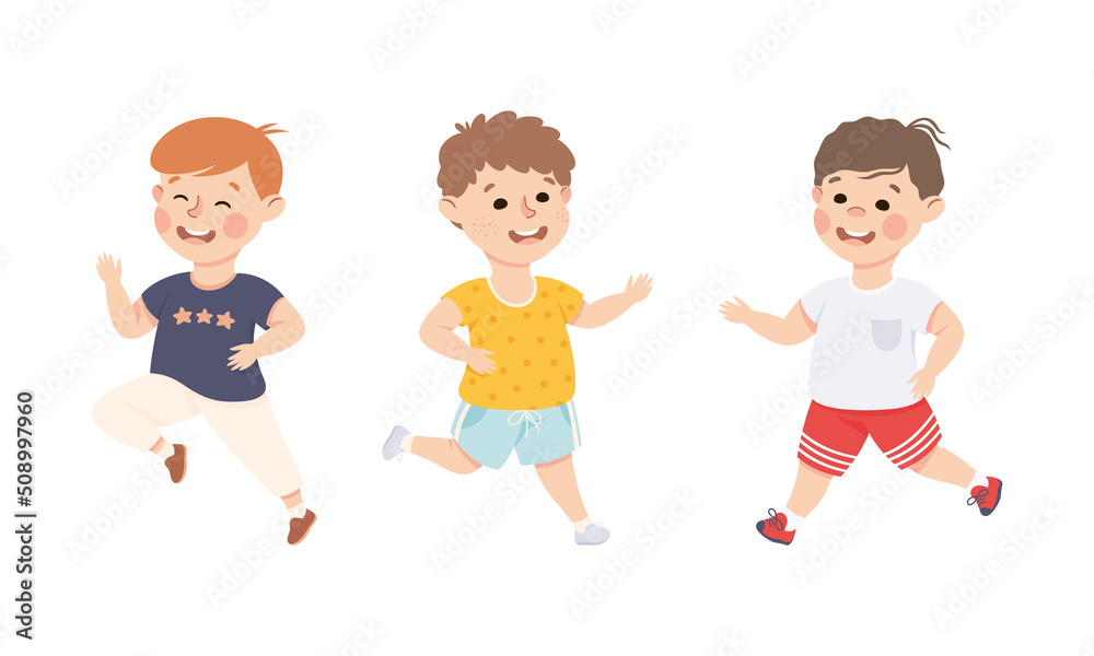 Excited Little Boy Jumping with Joy Expressing Happiness Vector Set Excited Little Boy Jumping with Joy Expressing Happiness Vector Set