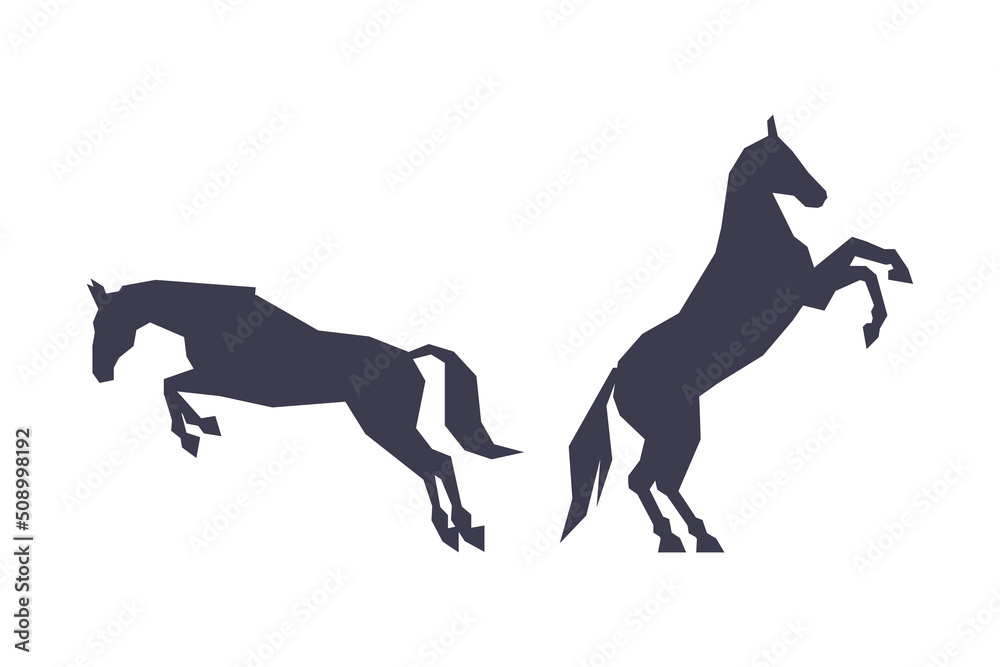 Fototapeta premium Horse or Equine Black Silhouette as Domesticated, Odd-toed, Hoofed Mammal Vector Set