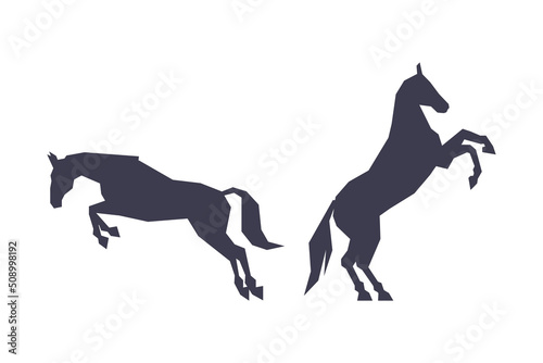 Horse or Equine Black Silhouette as Domesticated, Odd-toed, Hoofed Mammal Vector Set