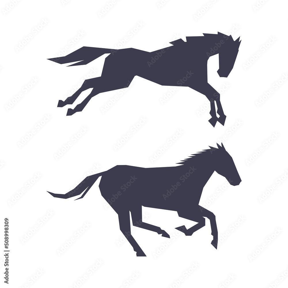 Horse or Equine Black Silhouette as Domesticated, Odd-toed, Hoofed Mammal Vector Set Horse or Equine Black Silhouette as Domesticated, Odd-toed, Hoofed Mammal Vector Set