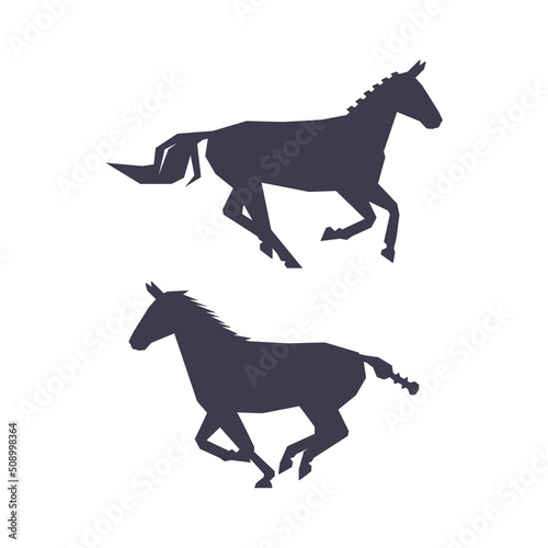 Horse or Equine Black Silhouette as Domesticated  Odd-toed  Hoofed Mammal Vector Set