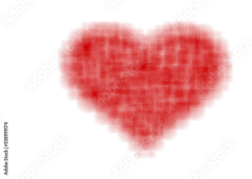 Image of red heart created with circular shapes on a white background. Valentine's Day..
