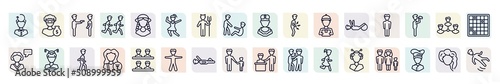 set of people icons in outline style. thin line icons such as rethink, police arresting man, girl dancing, stoh ache, vertical, japan geisha, psychologist, iying down, japanese geisha icon.
