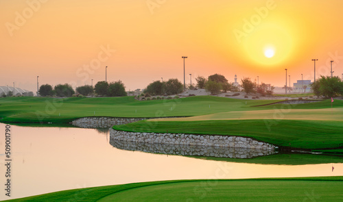 Sunrise in Qatar foundation golf club. Qatar golf club photo