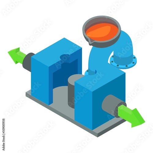 Industrial equipment icon isometric vector. Permanent casting, part curved pipe. Steel industry, metallurgy, continuous casting