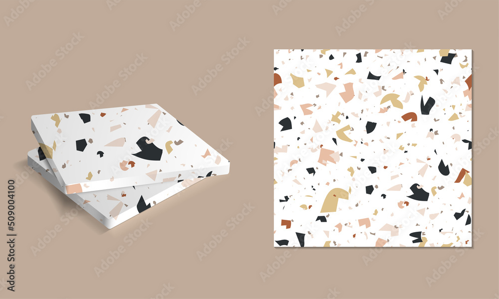 Vector seamless pattern Terrazzo. Abstract textured with small pieces of broken marble, tile, glass. Modern stone background for print, interior decor, paper, branding, web design. Coasters mockup Vector seamless pattern Terrazzo. Abstract textured with small pieces of broken marble, tile, glass. Modern stone background for print, interior decor, paper, branding, web design. Coasters mockup