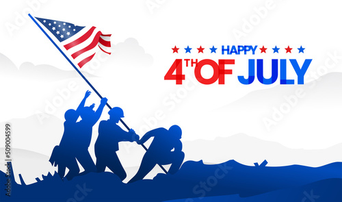 Raising the American flag on Iwo Jima, 4th of July independence day banner background. Promotional advertising banner template for background, Poster, or Banner. Vector illustration. 