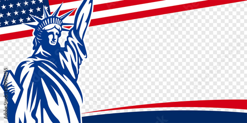 United States of America transparent background with USA flag and statue of liberty. Vector design. 