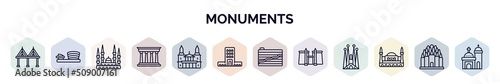 set of monuments web icons in outline style. thin line icons such as t, museum, blue mosque, pompeii, saint paul, monumental building, , luxor temple, hagia sophia icon.